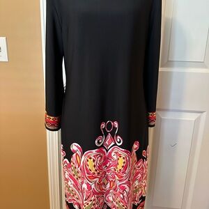 Ronni Nicole Black Long Sleeve Dress with Pink & Cream Printed Hem